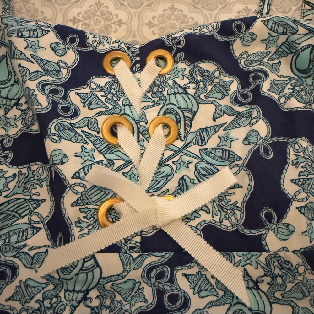 Lilly Pulitzer Rilee Hey Sailor Printed Lace Up Dress Blue Mermaid Nautical 10 - Picture 8 of 15